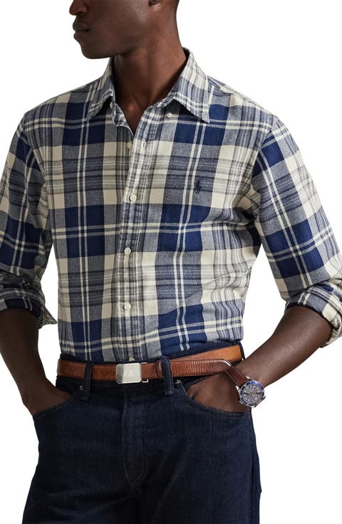 Classic Fit Brushed Plaid Cotton Button-Down Oxford Shirt