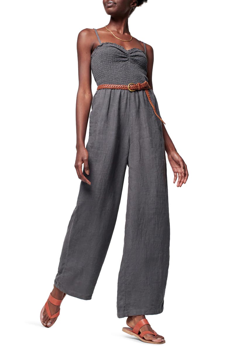 Faherty Mandy Smocked Linen Jumpsuit, Main, color, 