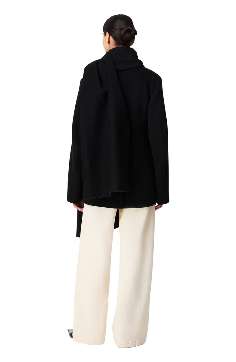 Another Tomorrow Short Scarf Coat, Alternate, color, Black