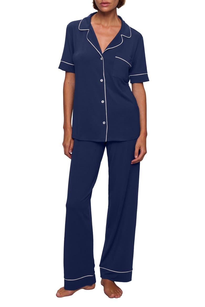 Gisele Short Sleeve Pant Pajamas, Main, color, NAVY/ IVORY