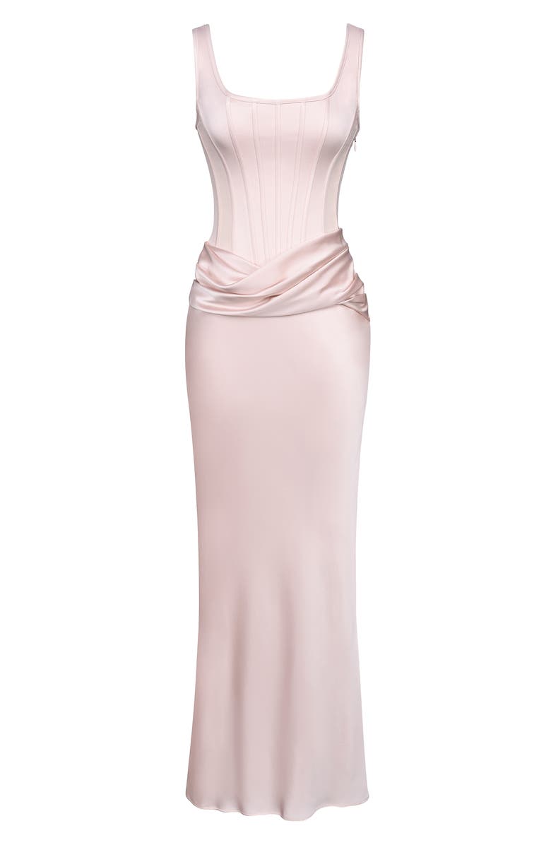 HOUSE OF CB Kira Corset Bodice Satin Gown, Alternate, color, Blush