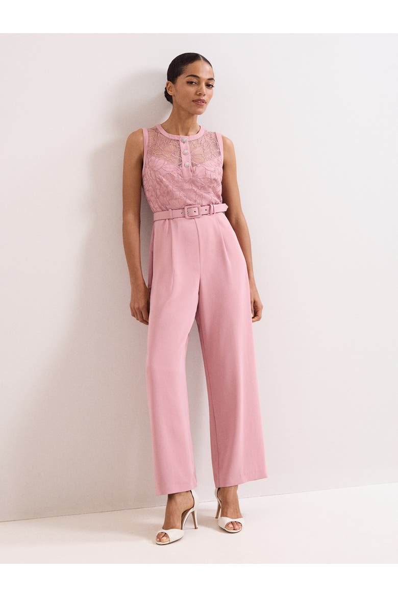 Ivanna Lace Bodice Belted Jumpsuit, Main, color, Pale Pink