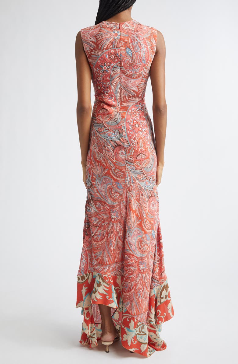 Etro Paisley Asymmetric Ruffle Hem Dress, Alternate, color, Red