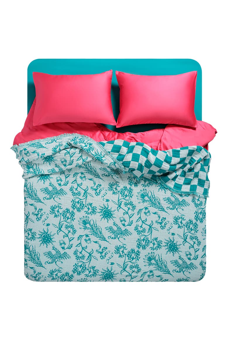 Costa Fringed Jacquard Oversized King Cotton Coverlet, Alternate, color, Medium Green