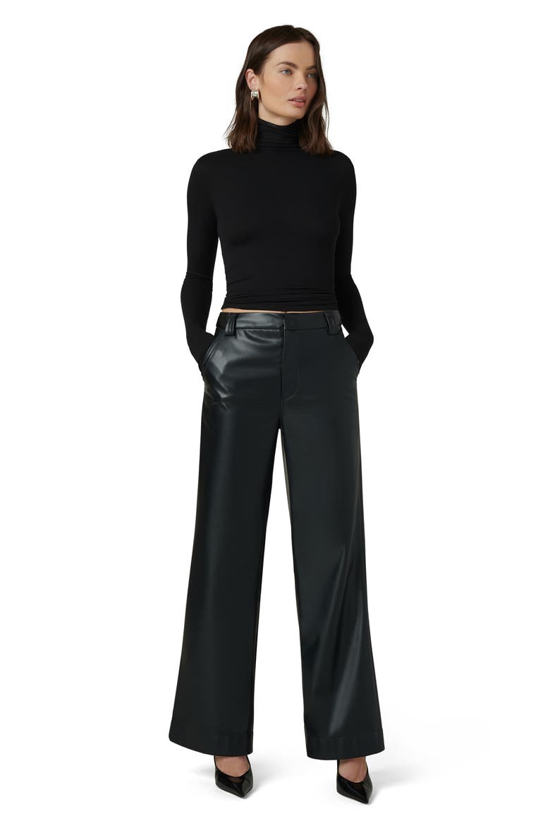 The Mia High Waist Faux Leather Wide Leg Jeans, Alternate, color, BLACK