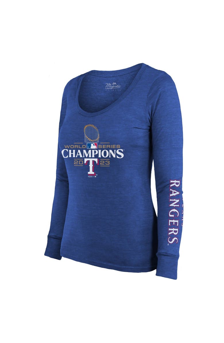 Majestic Threads Women's Majestic Threads Royal Texas Rangers 2023 World Series Champions Tri-Blend Long Sleeve Scoop Neck T-Shirt, Alternate, color, 