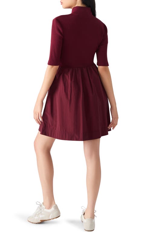 Steve Madden Berlina Half Zip Mixed Media Dress In Burgundy