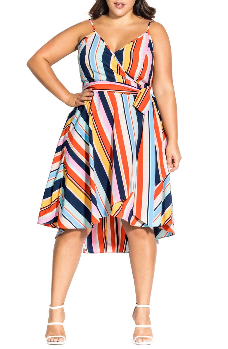 City Chic Freedom Stripe Wrap Dress, Main, color, 