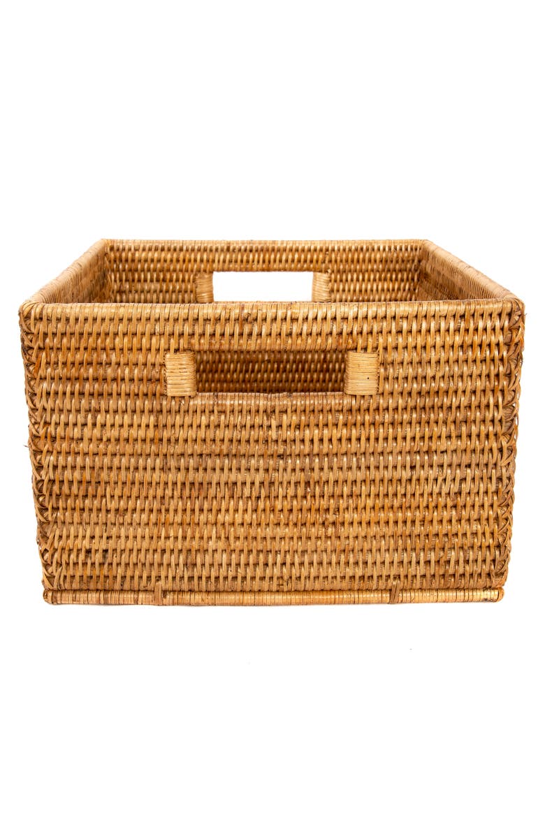 Artifacts Rattan Square Storage Basket With Handles, Alternate, color, Honey Brown