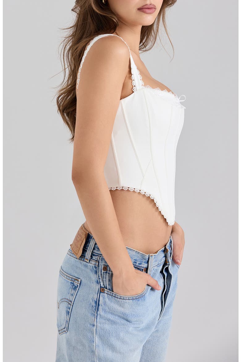 Adina Lace Trim Stretch Cotton Corset Top, Alternate, color, CLOUD DANCER