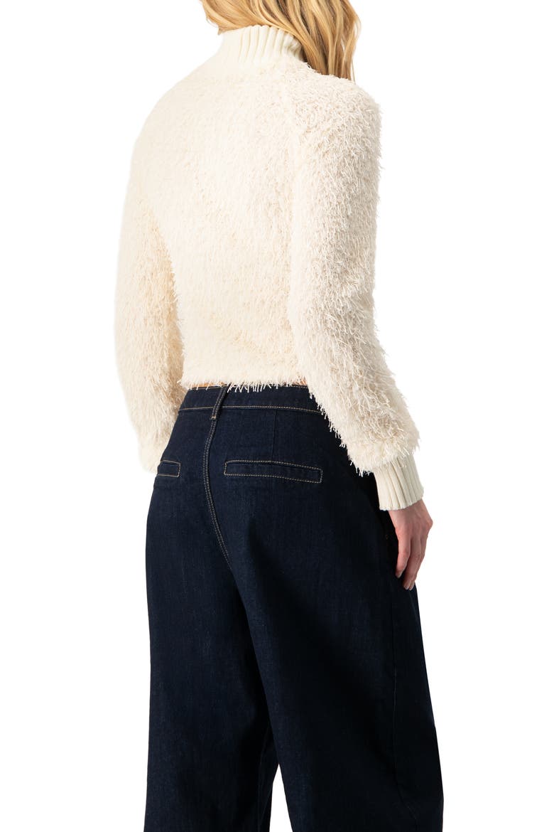 Long Sleeve Fringe Blouse with Ribbed High Neck, Alternate, color, Ivory