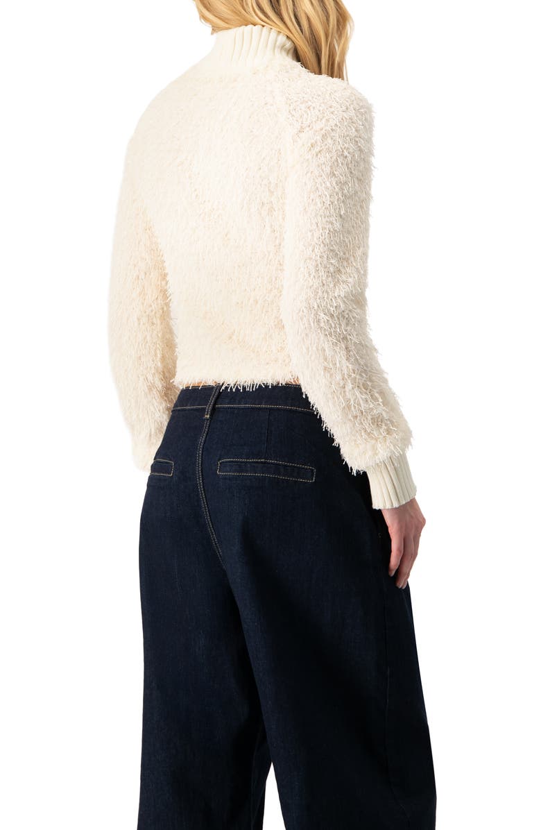 IVONNE Long Sleeve Fringe Blouse with Ribbed High Neck, Alternate, color, Ivory