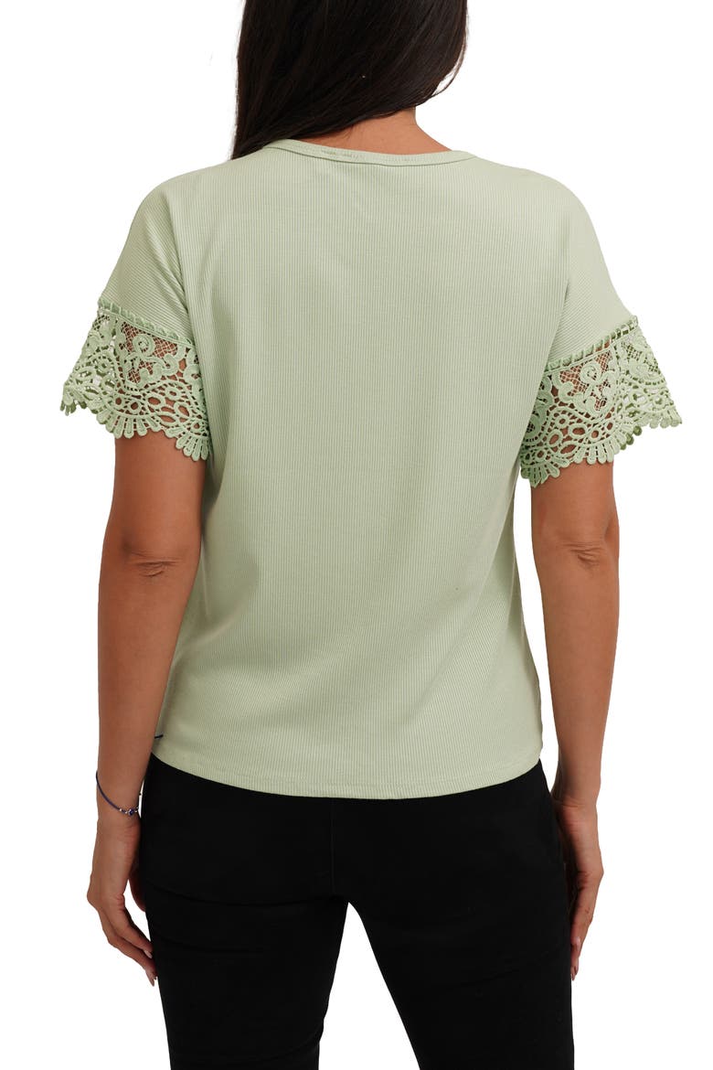 Lace Trim Short Sleeve Ribbed Top, Alternate, color, MINT GREEN