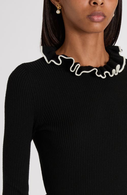 Valentino Garavani Ruffle Trim Rib Virgin Wool Sweater