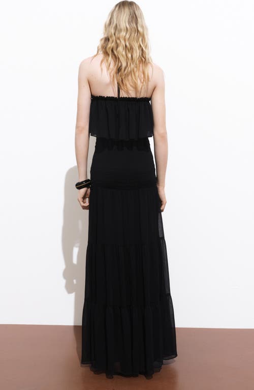 Mango Ruffle Tiered Halter Maxi Dress In Black