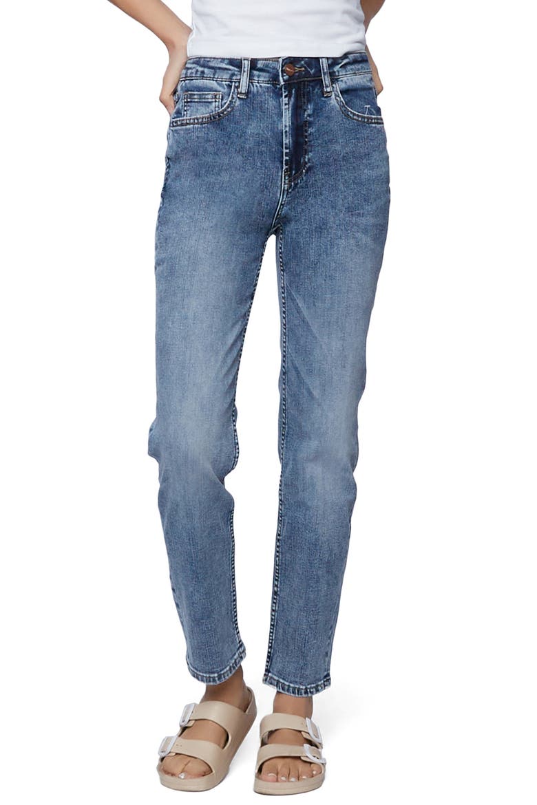 High Waist Straight Leg Jeans, Main, color, SPLASH BLUE DARK