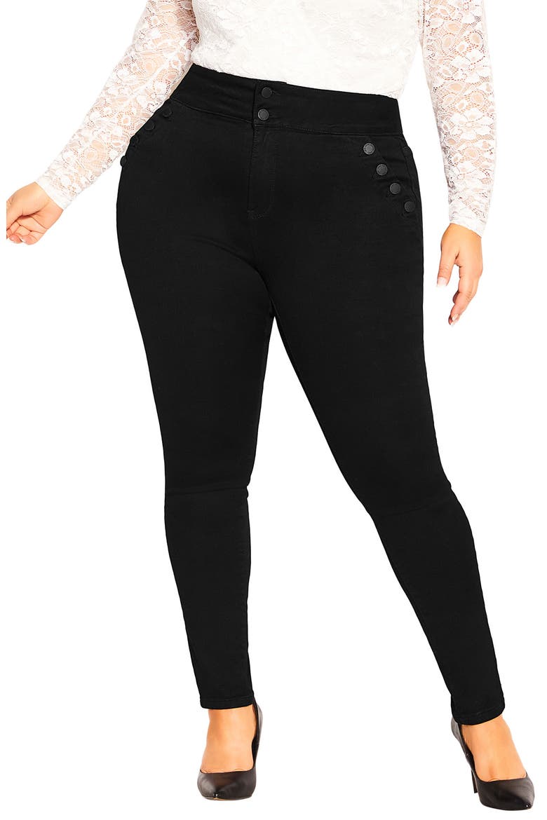 Harley Buttoned Up High Waist Skinny Jeans, Main, color, BLACK