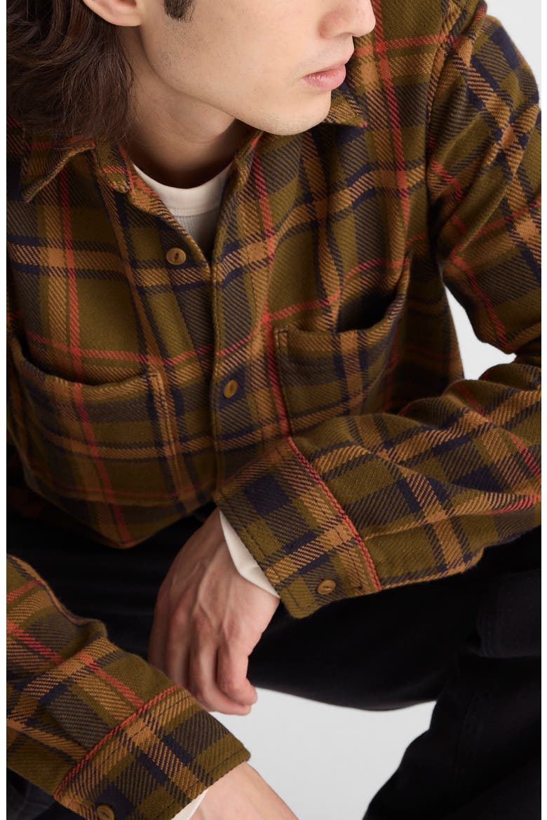 Plaid Midweight Flannel Button-Up Shirt, Alternate, color, OLIVE PLAID