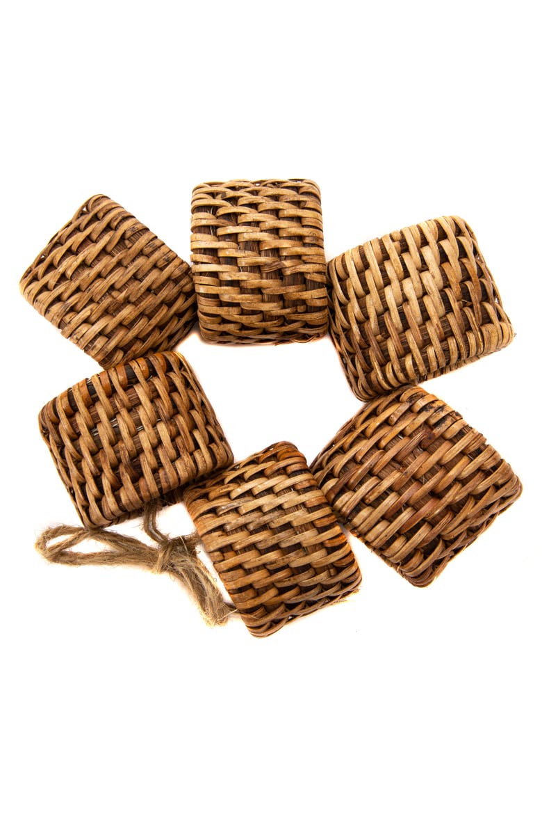 Artifacts Rattan Oval Napkin Rings - 6 piece set, Main, color, Honey Brown