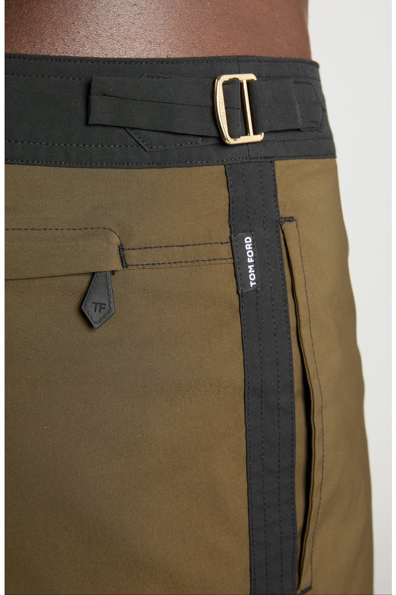 Microcompact Poplin Swim Trunks, Alternate, color, MILITARY GREEN/ BLACK