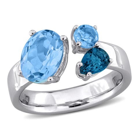 Blue Topaz 3-Stone Open Ring Sterling Silver