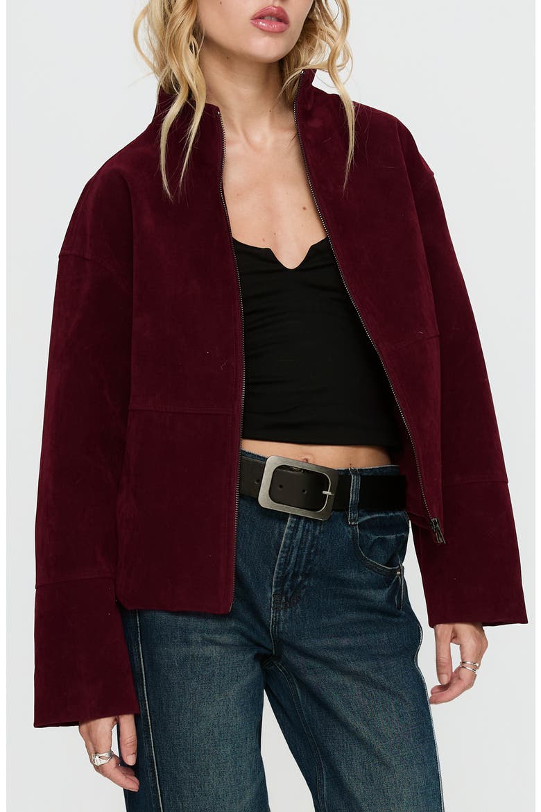 Jessalynn Faux Suede Full Zip Jacket, Main, color, BURGUNDY
