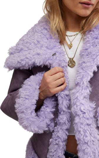 Kiki Faux Leather Jacket with High Pile Fleece Trim