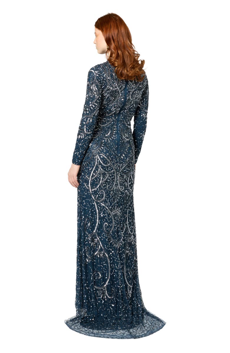 MARYISA Occasion Modest Embellished Sequin Beaded High Neck Evening Maxi Dress, Alternate, color,