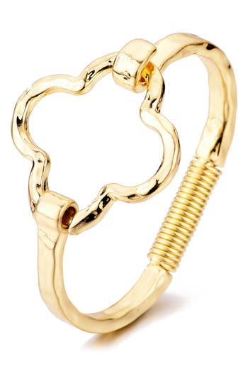 Adornia Gold Plated Hammered Clover Open Cuff Bracelet In Gold