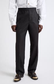 Versace Greca Stripe Wool Straight Leg Pants