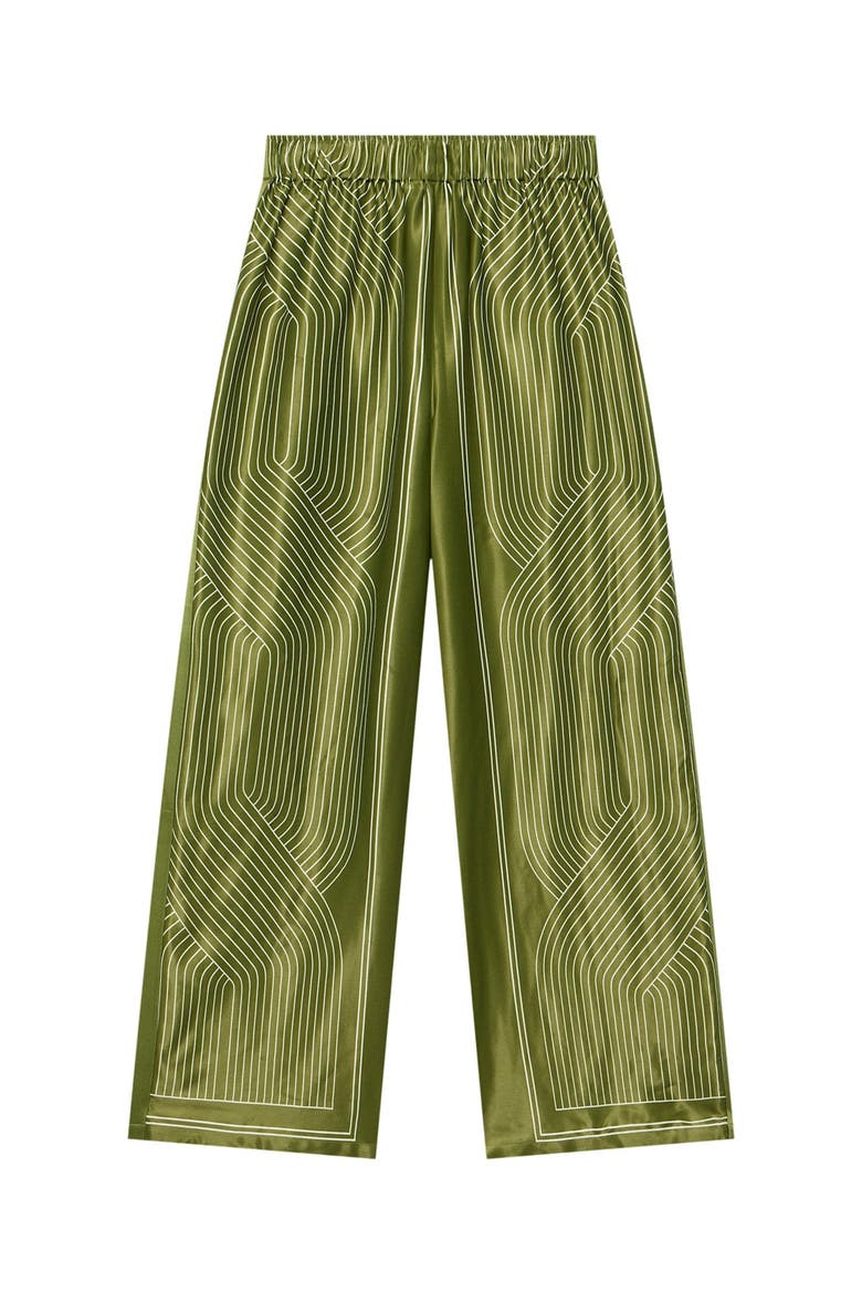 Satin Printed Wide Trousers, Alternate, color, Green