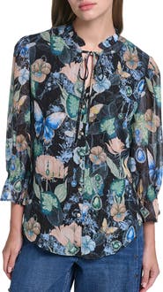 KARL LAGERFELD PARIS Ruffle Collar Printed Shirt