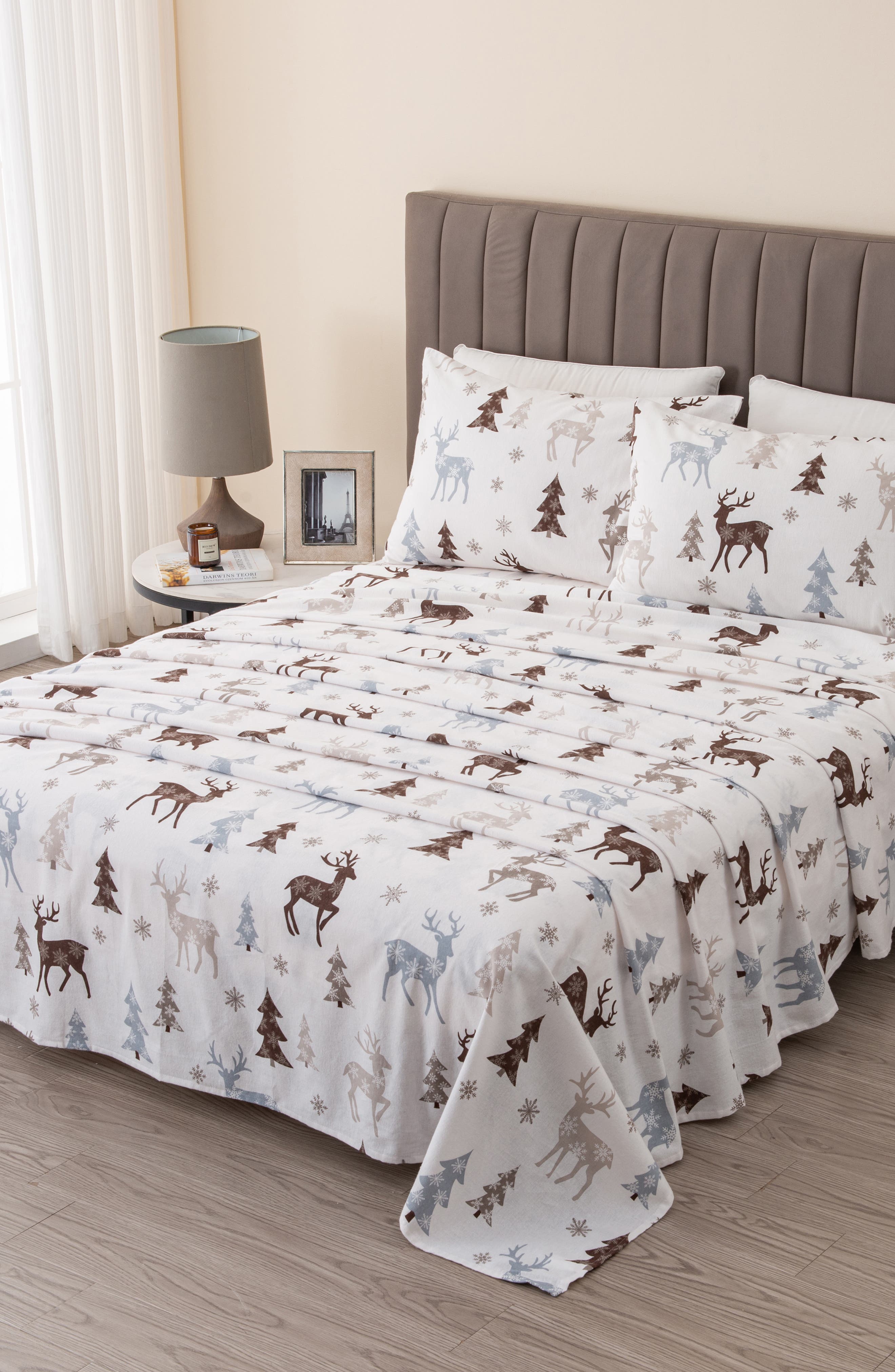 Market & Place 100% Turkish Cotton Flannel Sheet Set – Alpine Snowflake Print, Deep Pocket, Cozy Winter Bedding (Twin, Blue)