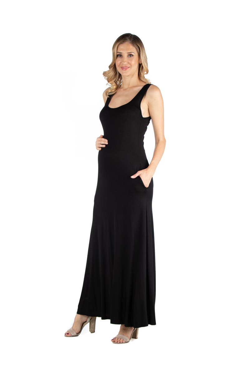 24seven Comfort Apparel Maternity Scoop Neck Sleeveless Maxi Dress with Pockets, Alternate, color, Black