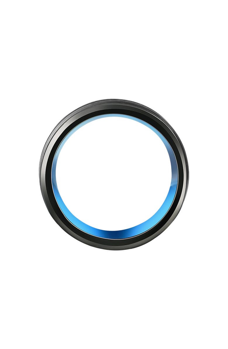 Bliss Diamond Men's Black & Blue Tungsten Ring Brushed Beveled Step Cut Wedding Band, Alternate, color, Black Tungsten