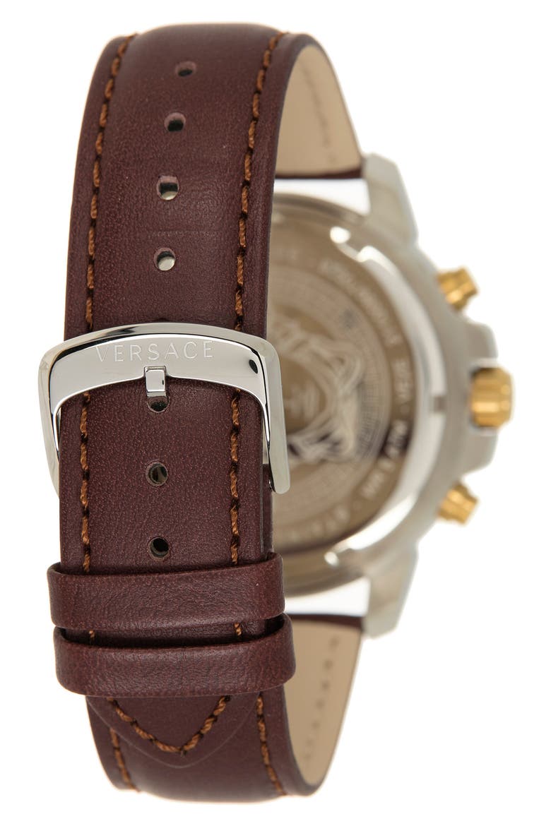 Chronograph Leather Strap Watch, 45mm, Alternate, color, STAINLESS STEEL