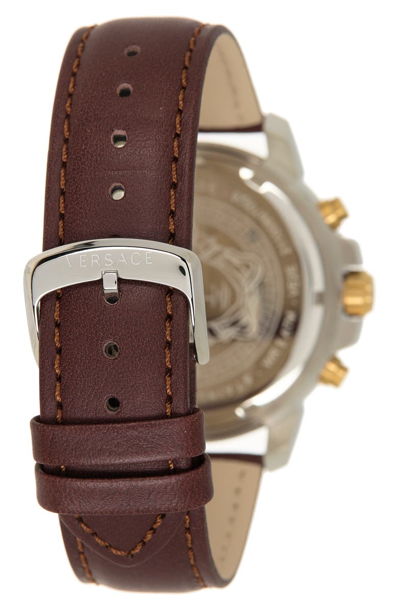 Versace Chronograph Leather Strap Watch, 45mm, Alternate, color, Stainless Steel