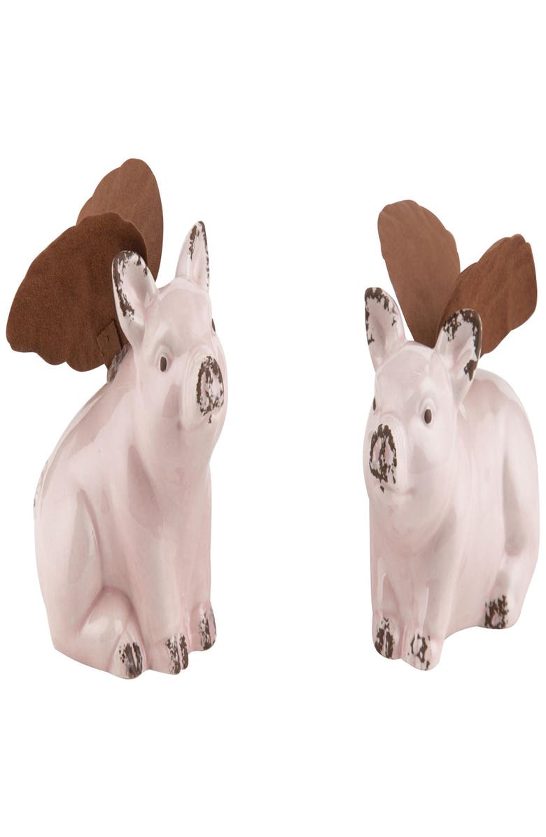 Transpac Set of 2 Small Pink Ceramic Flying Piggies with Wings 2.75in Home Decor Spring Summer Decorative Objects, Main, color, Multicolored