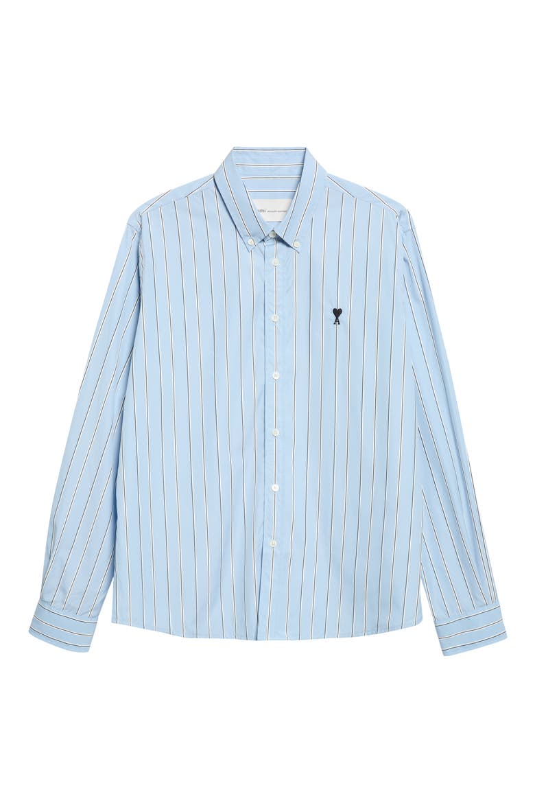 Ami de Coeur Stripe Cotton Poplin Button-Down Shirt, Alternate, color, BLEU CACHEMIRE/ IVOIRE