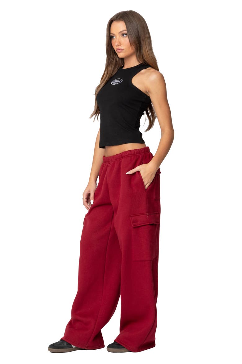 Wide Leg Cargo Sweatpants, Alternate, color, BURGUNDY