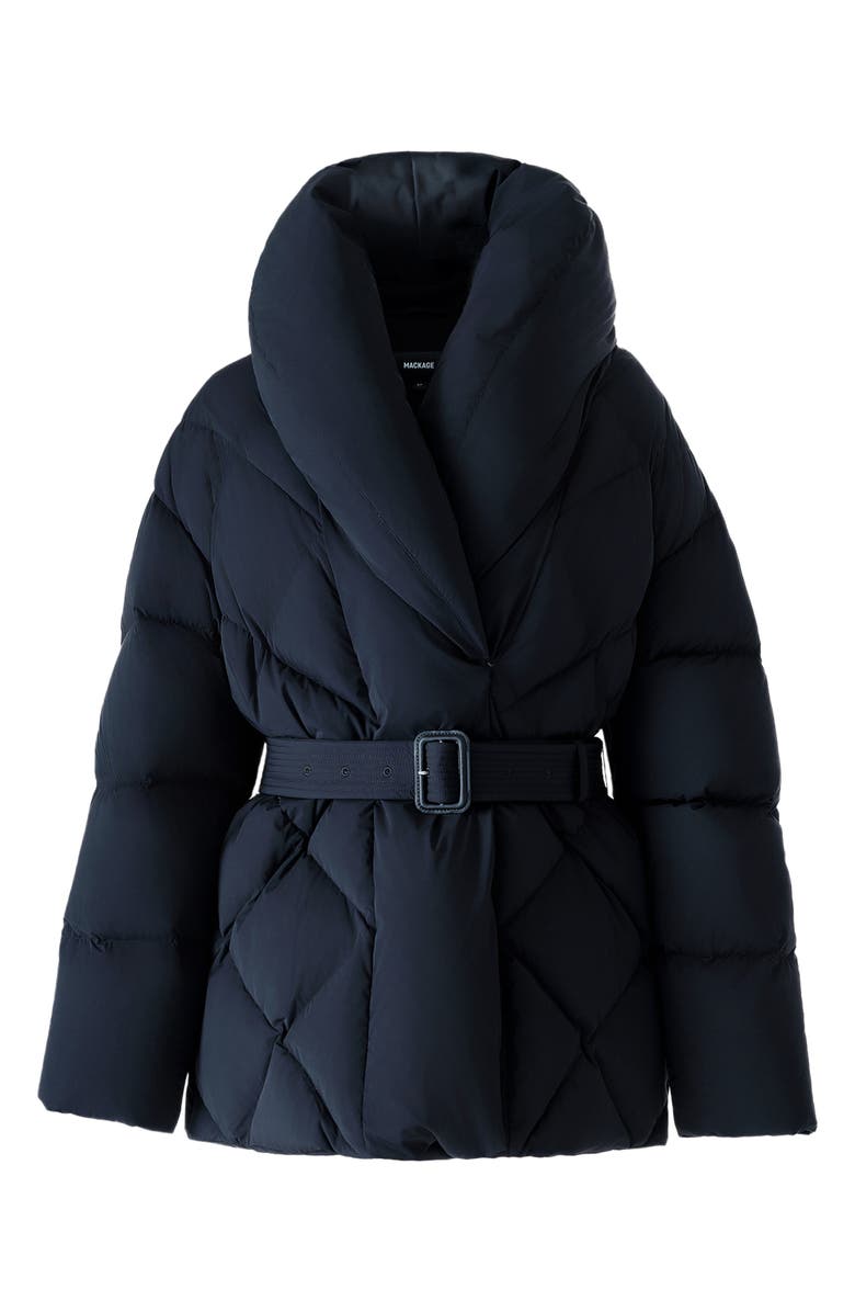 Mackage Olive Belted Quilted Down Jacket, Alternate, color, Black