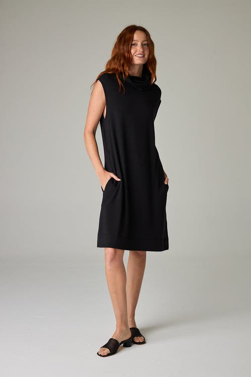 Eavolu Kakadu Eco-luxe Rib Sleeveless Funnel Neck Tunic/dress In Black