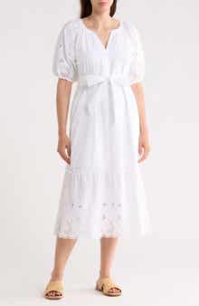 Tommy Bahama Flora Fresco Embroidered Eyelet Puff Sleeve Cotton Shirtdress