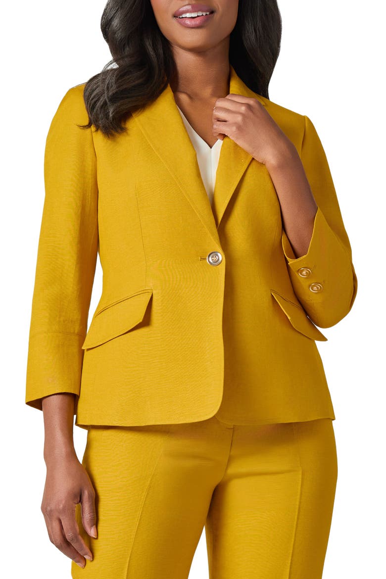 Linen Blend One-Button Blazer, Main, color, BUTTERSCOTCH