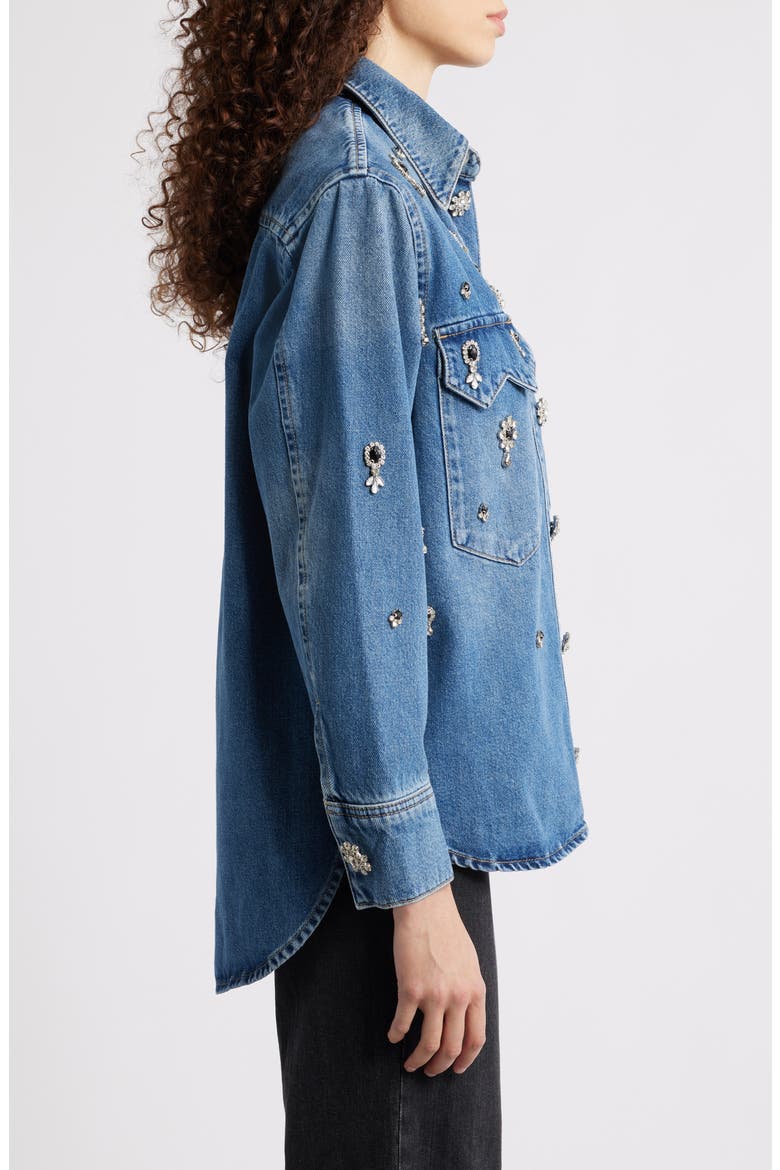 Enna Embellished Denim Snap-Up Shirt, Alternate, color, VINTAGE INDIGO
