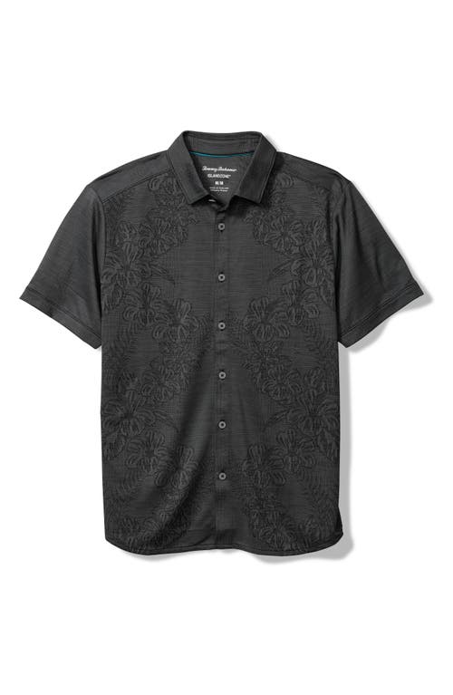 Tommy Bahama Palm Coast Cascade Vines Islandzone® Performance Short Sleeve Knit Button-up Shirt In Black