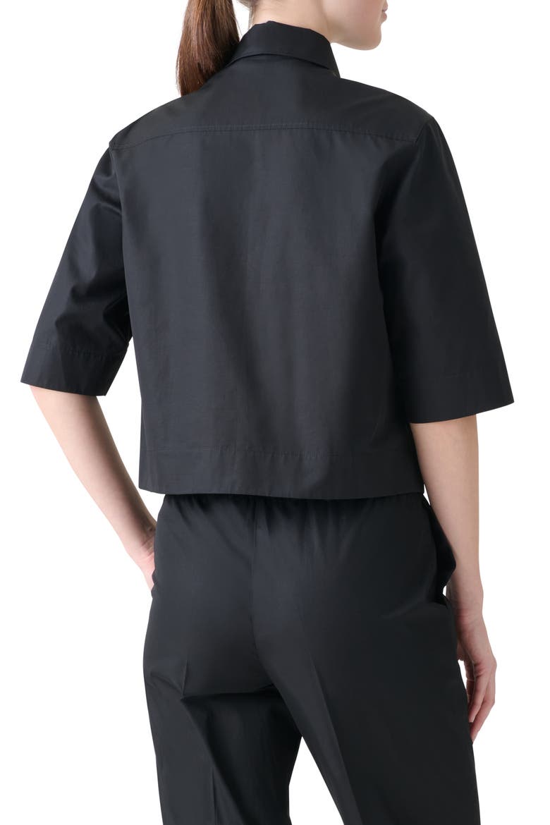 Cotton Poplin Crop Button-Down Shirt, Alternate, color, BLACK