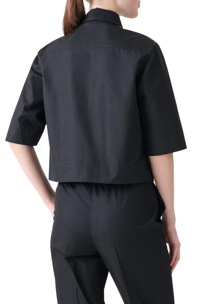 Akris punto Cotton Poplin Crop Button-Down Shirt, Alternate, color, Black