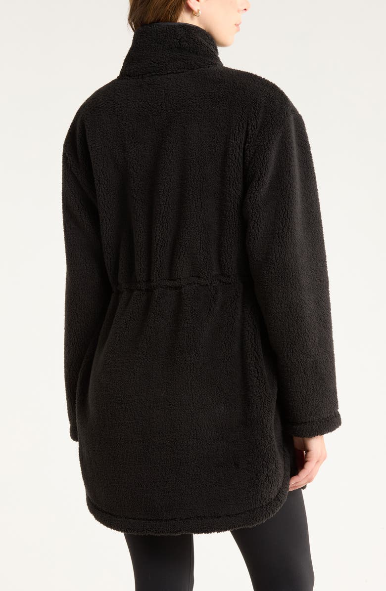 Zella Faux Shearling Longline Jacket, Alternate, color, Black