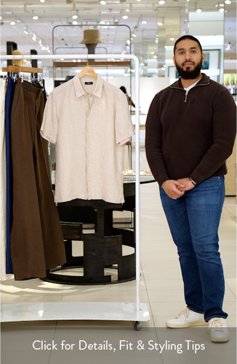 Irving Stripe Short Sleeve Linen Button-Up Shirt, sales video thumbnail